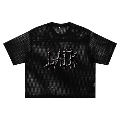 See-through boxy net T-shirt Lair Jersey size chart for motion-built fit